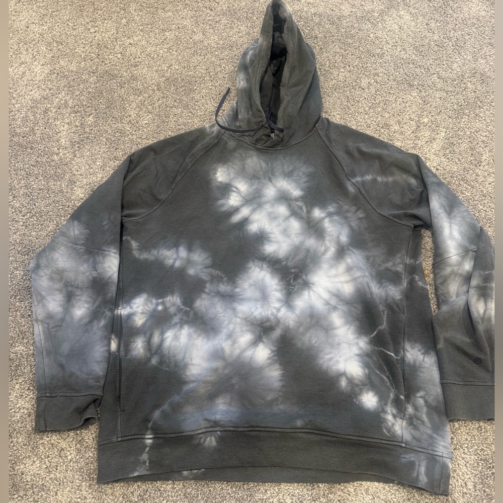 Luluemon city sweat Men's Black and Gray Tie-Dye Hoodie XL